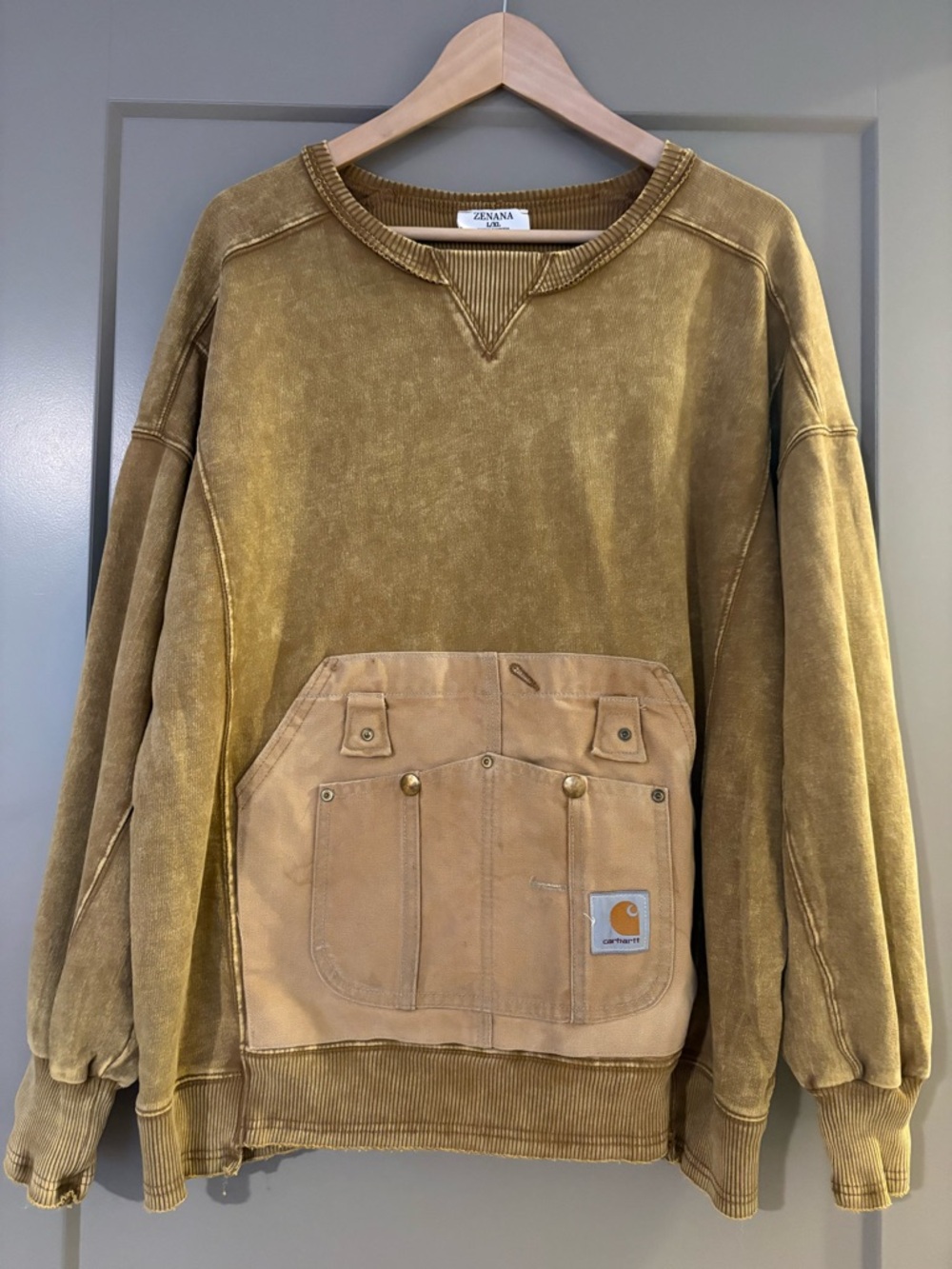 Unisex Brown/Tan Sweatshirt with Carhartt Front Pouch